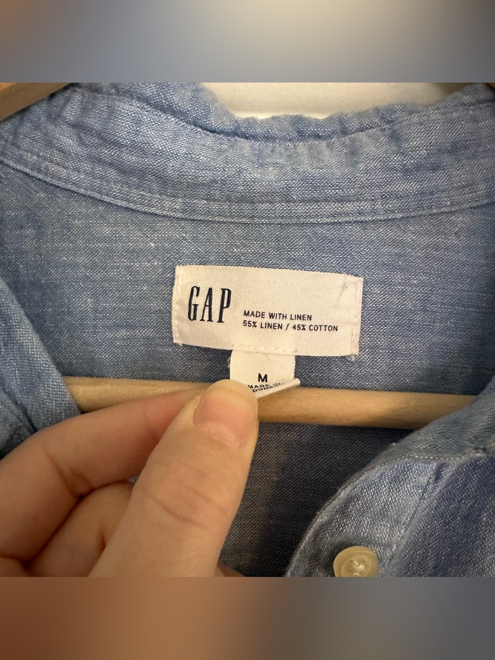 Gap Linen & Cotton Popover Shirt, Size Medium, Blue - Picture 6 of 7